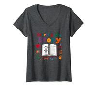 in My Kindergarten Era: Starting My Story V-Neck T-Shirt, Women, Dark Heather Grey, S