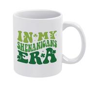 in My Shenanigans Era Retro Text Shamrock Lucky Four Leaf Clover Mugs 11 Oz (325 ml) Ceramic Coffee Mug