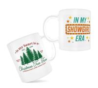 In My Showgirl Era & Christmas Tree Farm Mug Set - 2 Pack Ceramic Coffee Cups 11oz / 340ml Swift Pop Era Aesthetic, Festive Winter, Dishwasher & Microwave Safe Tea & Hot Chocolate Mugs