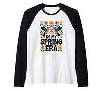 in My Spring Era Hummingbird Scandinavian Folk Art Flower Raglan Baseball Tee
