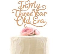 In My Three Year Old Era Cake Topper, Happy 3rd Birthday Cake Decor, Cheers to 3 Years, Three Years Old Birthday Party Decorations Rose Gold Glitter