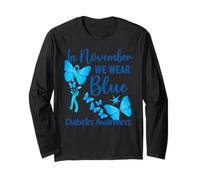 in November We Wear Blue Butterflies Diabetes Awareness Long Sleeve T-Shirt