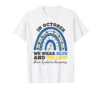 in October We Wear Blue and Yellow Down Syndrome Awareness Value Graphic T-Shirt, Men, White, M