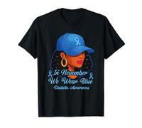in October We Wear Blue Diabetes Awareness Black Women T-Shirt