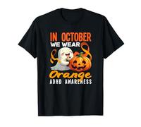 in October We Wear Orange ADHD Awareness Halloween Ghost T-Shirt