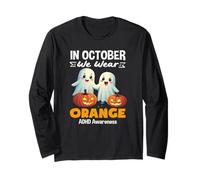 in October We Wear Orange Cute Ghosts Halloween ADHD Kids Long Sleeve T-Shirt