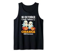 in October We Wear Orange Cute Ghosts Halloween ADHD Kids Tank Top