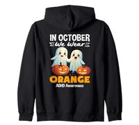 In October We Wear Orange Cute Ghosts Halloween ADHD Kids Zip Hoodie