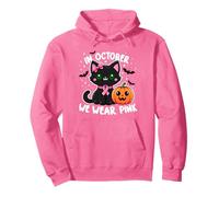 In October We Wear Pink, Black Cat, Breast Cancer Pullover Hoodie