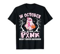in October We Wear Pink Breast Cancer Awareness Cute Ghost T-Shirt