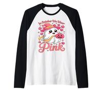 in October We Wear Pink Breast Cancer Awareness Witch Ghost Raglan Baseball Tee