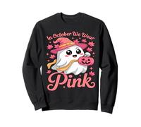 In October We Wear Pink Breast Cancer Awareness Witch Ghost Sweatshirt