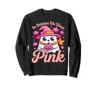 In October We Wear Pink Breast Cancer Awareness Witch Ghost Sweatshirt