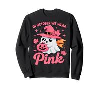 In October We Wear Pink Breast Cancer Awareness Witch Ghost Sweatshirt