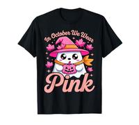in October We Wear Pink Breast Cancer Awareness Witch Ghost T-Shirt