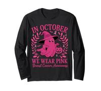 in October We Wear Pink Breast Cancer Ghost Halloween Long Sleeve T-Shirt