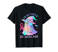 in October We Wear Pink Breast Cancer Ghost Witch Halloween T-Shirt