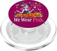 In October We Wear Pink Breast Cancer Witch Halloween PopSockets PopGrip for MagSafe