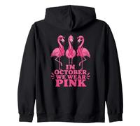 In October We Wear Pink Flamingos Breast Cancer Zip Hoodie