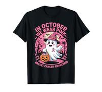 in October We Wear Pink Ghost Breast Cancer Awareness Hallow T-Shirt