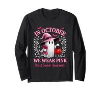 in October We Wear Pink Ghost Breast Cancer Awareness Long Sleeve T-Shirt