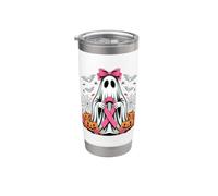 in October We Wear Pink Ghost Pumpkin Halloween Awareness Stainless Steel Insulated Tumbler