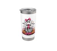 in October We Wear Pink Ghost Pumpkin Halloween Awareness Stainless Steel Insulated Tumbler