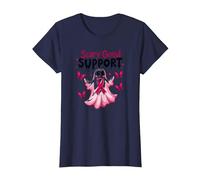 in October We Wear Pink Ghost - Scary Good Support T-Shirt, Women, Navy, XS