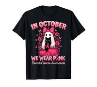 in October We Wear Pink Ghost Witch Breast Cancer Awareness T-Shirt