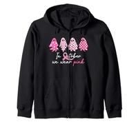 In October We Wear Pink Ghost Witch Breast Cancer Awareness Zip Hoodie