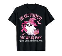 in October We Wear Pink Ghost Witch Breast Cancer Support 26 T-Shirt
