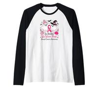 in October We Wear Pink Ghosts Breast Cancer Awareness Raglan Baseball Tee