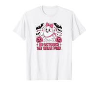 in October We Wear Pink Ghosts Breast Cancer Awareness T-Shirt