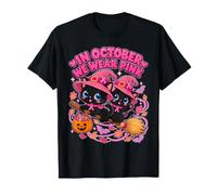in October We Wear Pink Kitten Pair Black Cat Breast Cancer T-Shirt