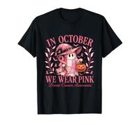 in October We Wear Pink Patchwork Ghost Pink Ribbon Support T-Shirt