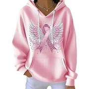 In October We Wear Pink Sweatshirt Breast Cancer Awareness Hoodies, Funny Ribbon Graphic Pullover Sweatshirt Pink Angel Wings Shirt Support Survivor Long Sleeve Shirts Tops