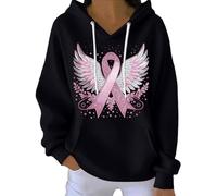 In October We Wear Pink Sweatshirt Breast Cancer Awareness Hoodies, Funny Ribbon Graphic Pullover Sweatshirt Pink Angel Wings Shirt Support Survivor Long Sleeve Shirts Tops