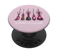 In October We Wear Pink Witch Broomsticks Breast Cancer PopSockets Adhesive PopGrip