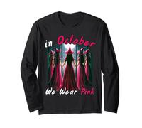 in October We Wear Pink Witch Halloween Breast Cancer Long Sleeve T-Shirt