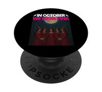 in October We Wear Pink Witch Halloween Breast Cancer Women PopSockets Adhesive PopGrip