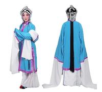in OrientTown Chinese Folk Stage Outfit Carnival Peking Opera Robe Costume Long Coat+ Skirt TV Operas Performance Attire A077, Blue