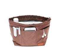iN. Purse organiser insert with zip, nylon fabric storage bag with handles, for women's handbags and tote bags, neverfull, lightweight large sized brown.
