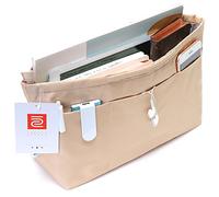 iN. Purse Organizer Insert with zipper Nylon fabric for women Handbags & Totebag beige Size: Large: 15.7"(Top)/12.2"(Bottom) L × 4.9"W × 10"H