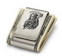 IN SELECT Grim Reaper Engraved Money Clip for Men, Double-Layer Stainless Steel Slim Cash & Card Holder, Minimalist EDC, Custom Name Laser Engraving Option, Silver, Pocket size (6cm X 3cm ), Grim
