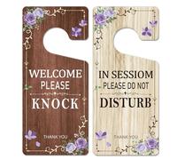 In Session Door Sign for Therapists - 2 Pack Please Do Not Disturb Door Hanger Sign for Therapy Consultation Treatment Double Sided PVC Welcome Please Knock Plaque 9"x4"(Purple Rose)