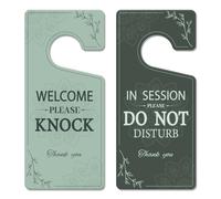 In Session Door Sign for Therapists - 2 Pack Please Do Not Disturb Door Hanger Sign for Therapy Consultation Treatment Double Sided PVC Welcome Please Knock Plaque 9"x4"(Grass Mandala)
