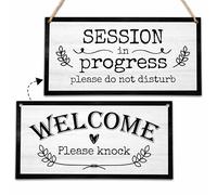 In Session Door Sign for Therapists, Do Not Disturb Hanger Sign for Therapy Office Decor, 6X12 Inches Double Sided Wooden Welcome Hanging Plaque-MBA01