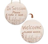 In Session Please Take a Seat Sign, Welcome Please Knock, In Session Door Hanging Sign for Massage Counselor Spa Room Office Studio Decor, Double Sided Round Wooden Hanging Sign 11.8in