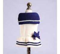 In-Stock Cross-Border Popular Pet Clothing Direct from the Source Factory, and Winter Star Sweaters for Dogs and Cats Collection(Beigewoolskirt-navystripes,S)