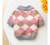 In-Stock Cross-Border Popular Pet Clothing Direct from the Source Factory, and Winter Star Sweaters for Dogs and Cats Collection(Pinkcoffeerhombussweater,L)